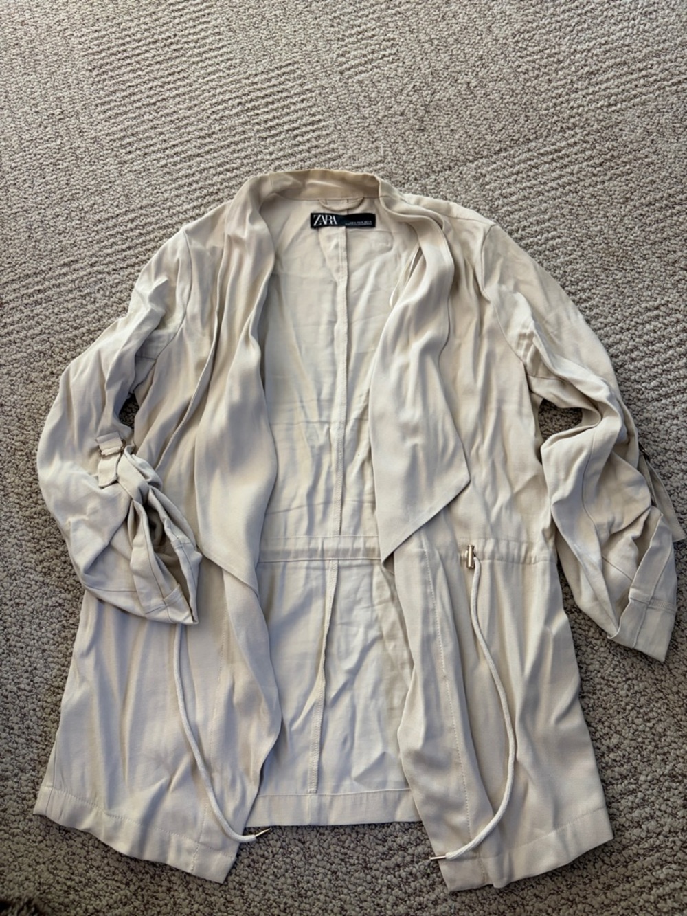 Zara Soft Cream Open-Front Trench Jacket